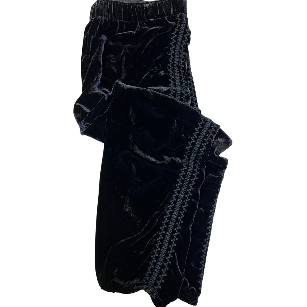 JW Los Angeles Velvet Joggers Womens L Black Excellent‎ Silk Blend Embroidered
